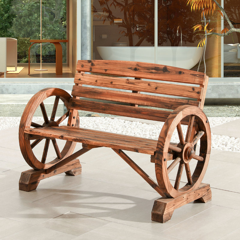 Rosalind Wheeler Keyshawn Wagon Wheel Wooden Garden Bench & Reviews